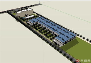 现代风格食品工厂厂房及办公楼SU模型设计与图文制作详解